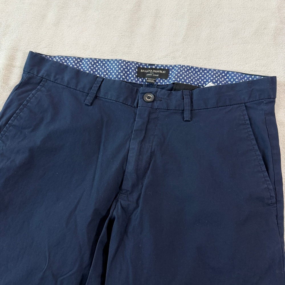 Banana Republic Aiden Chino Mens 33x30 Navy Blue Slim Fit Stretch Pants FOS-2 - Picture 4 of 11